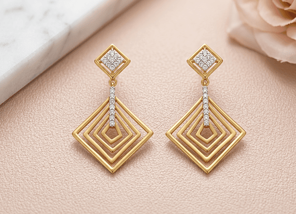 18 kt Gold Prismatic Nest Pavé Ear Danglers