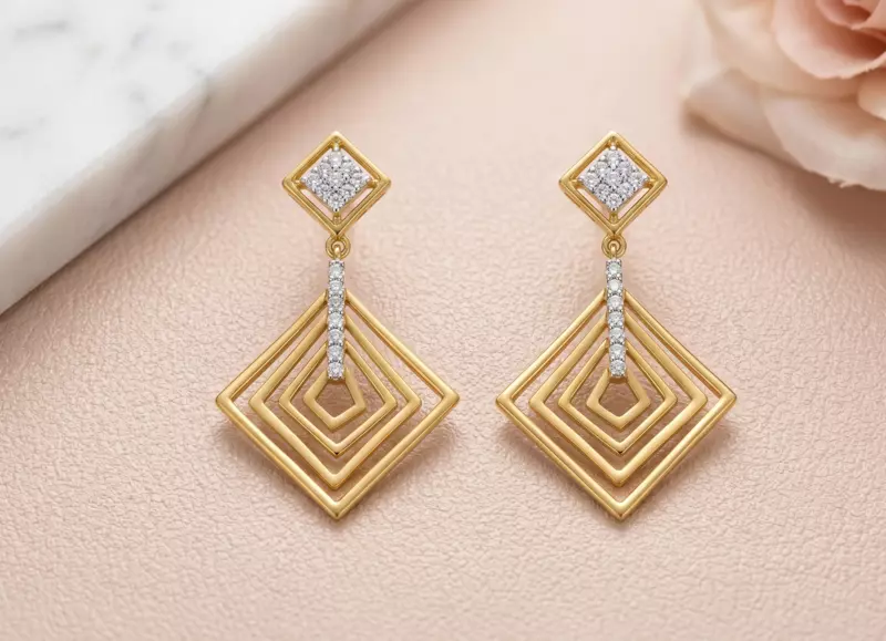 18 kt Gold Prismatic Nest Pavé Ear Danglers
