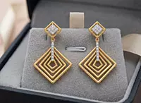 18 kt Gold Prismatic Nest Pavé Ear Danglers