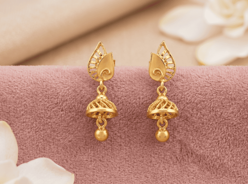 18 kt Gold Aura Leaf Filigree Jhumki