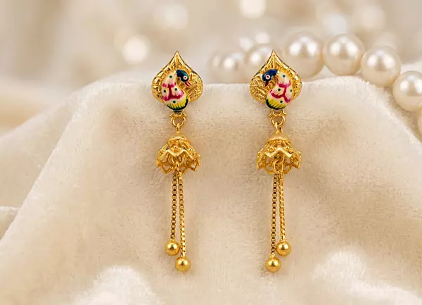 18 kt Gold Mayura Enamel Jhumkis