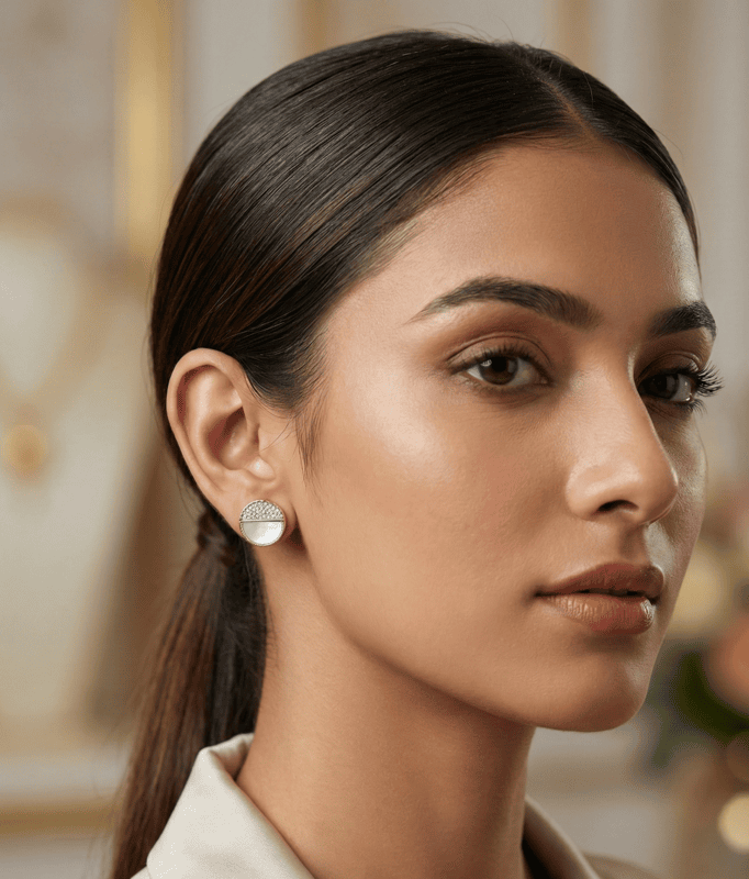 925 Silver Lunar Pearl Stud Earrings