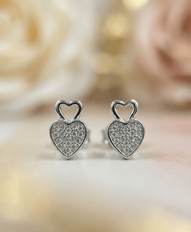 925 Silver Radiant Hearts Stud Earrings