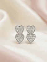 925 Silver Sparkling Duet Heart Stud Earrings