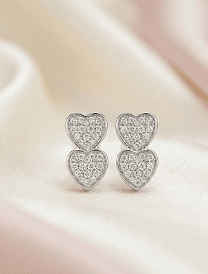 925 Silver Sparkling Duet Heart Stud Earrings