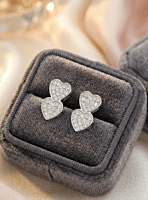 925 Silver Sparkling Duet Heart Stud Earrings