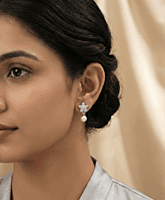 925 Silver Floral Pearl Drop Earrings