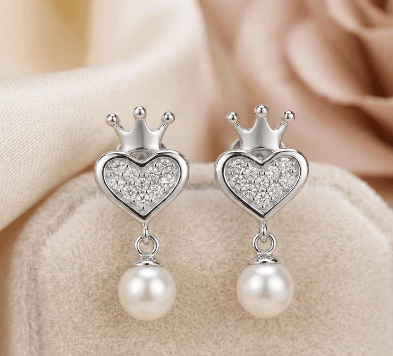 925 Silver Sovereign Heart Pearl Drop Earrings