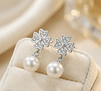 925 Silver Sparkling Clover Pearl Drops