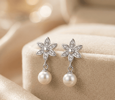925 Silver Eternal Bloom Pearl Drop Earrings