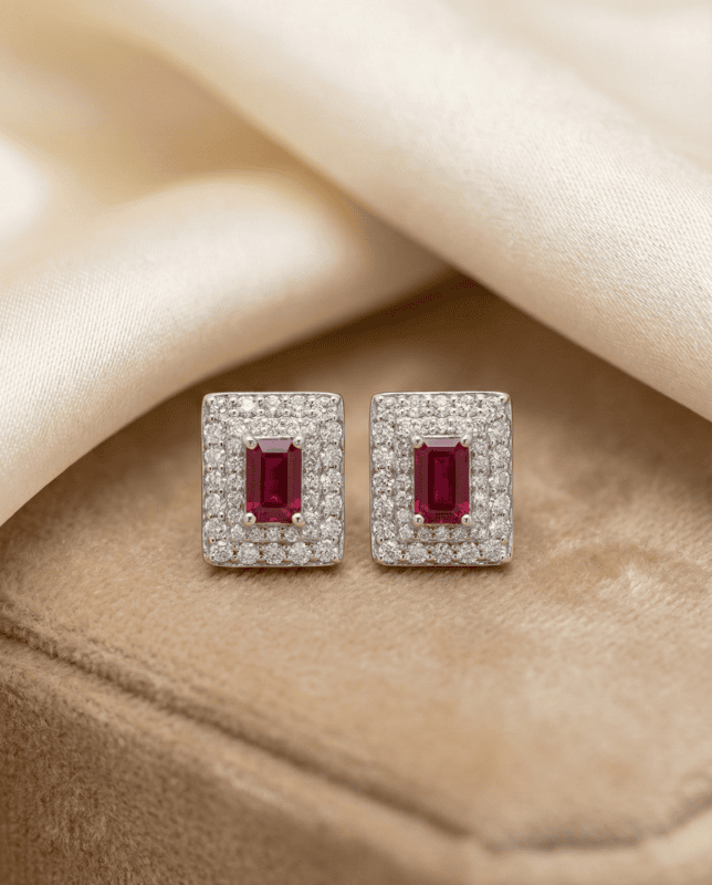 925 Silver Royal Red Stud Earrings