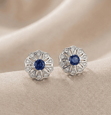 925 Silver Azure Bloom Stud Earrings