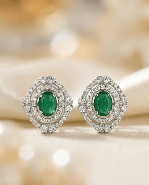 925 Silver Emerald Radiance Stud Earrings
