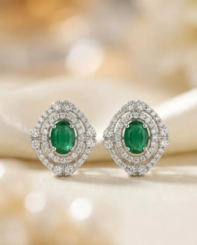 925 Silver Emerald Radiance Stud Earrings