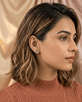 925 Silver Emerald Geometry Studs Earrings