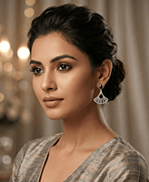 925 Silver Onyx Fan Drop Earrings