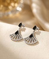 925 Silver Onyx Fan Drop Earrings