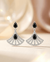 925 Silver Onyx Fan Drop Earrings