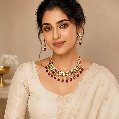 Kundan Varnika Meenakari Wine Bead Necklace Set