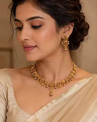 Aaranya Antique Gold-Tone Heritage Necklace and Earrings Set