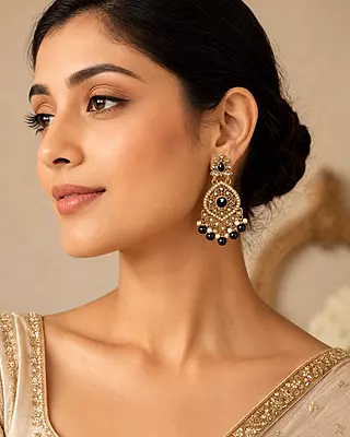 Aabira Noir Pearl Teardrop Earrings