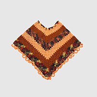 (3-4 Years) Kids Handknitted Woolen Poncho and Cap Set, Brown and Orange Multi-Color Pattern