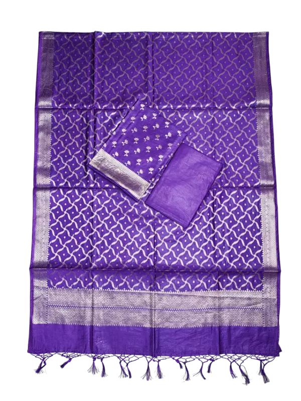 Dark Purple Banarasi Semi Katan Silk Dress Material for Women