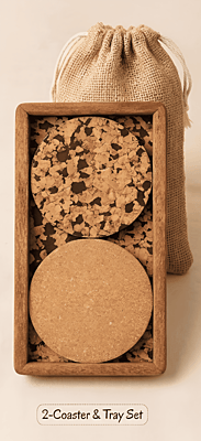 Natural Eco-Friendly Cork Tray & Coasters Set | Eco Cork Essentials Natural Eco-Friendly Cork Tray & Coasters Set | Eco Cork Essentials