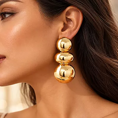 Golden Orbit Triple Bubble Gold-Tone Stud Earrings