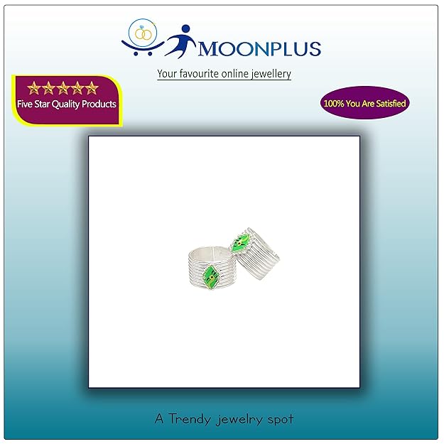 Silver Toe ring, Metti with Green Enamel Design
