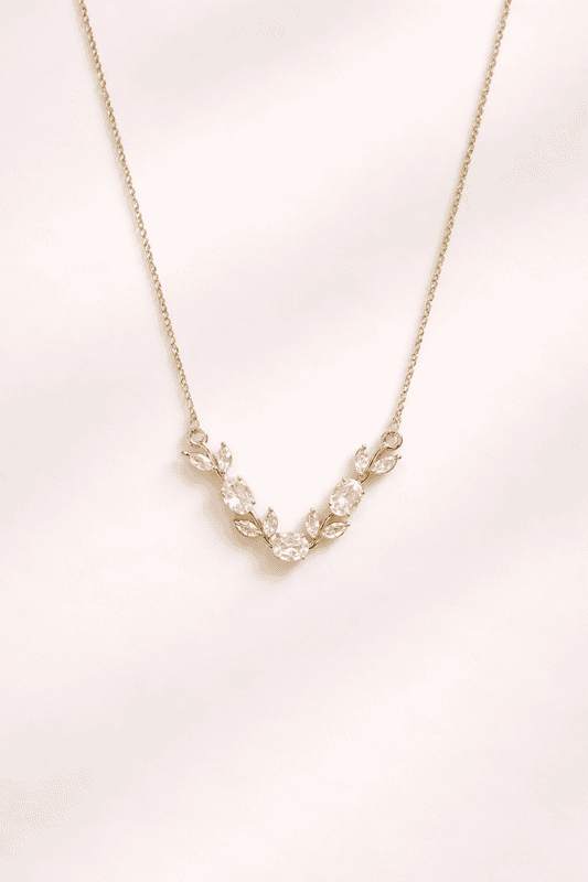 Gold Crystal Leaf Vine Necklace