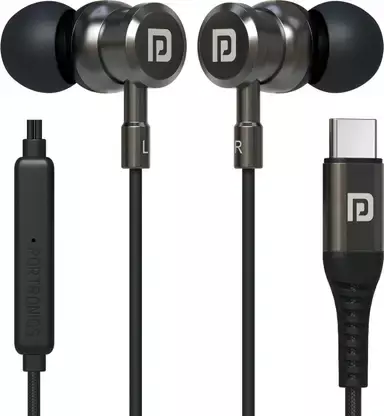 Portronics Conch Tune C – Type-C Earphones, Mic, Grey. Enjoy high-quality sound with a sleek design. Perfect for music lovers and calls. Lightweight and comfortable for all-day use.