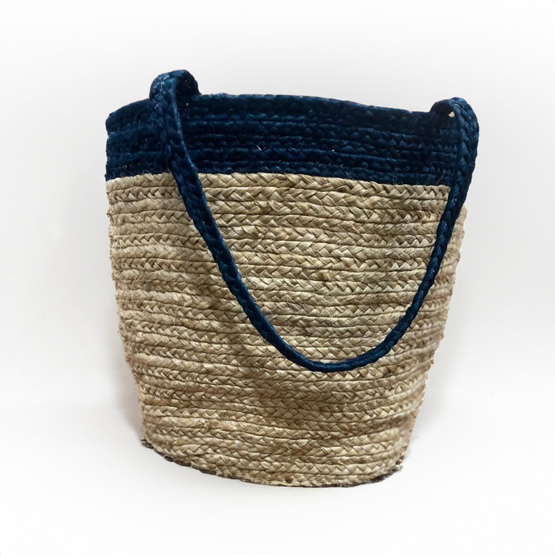 Jute Hand bag/ Jute Braided tote bag Eco-Friendly White & Blue