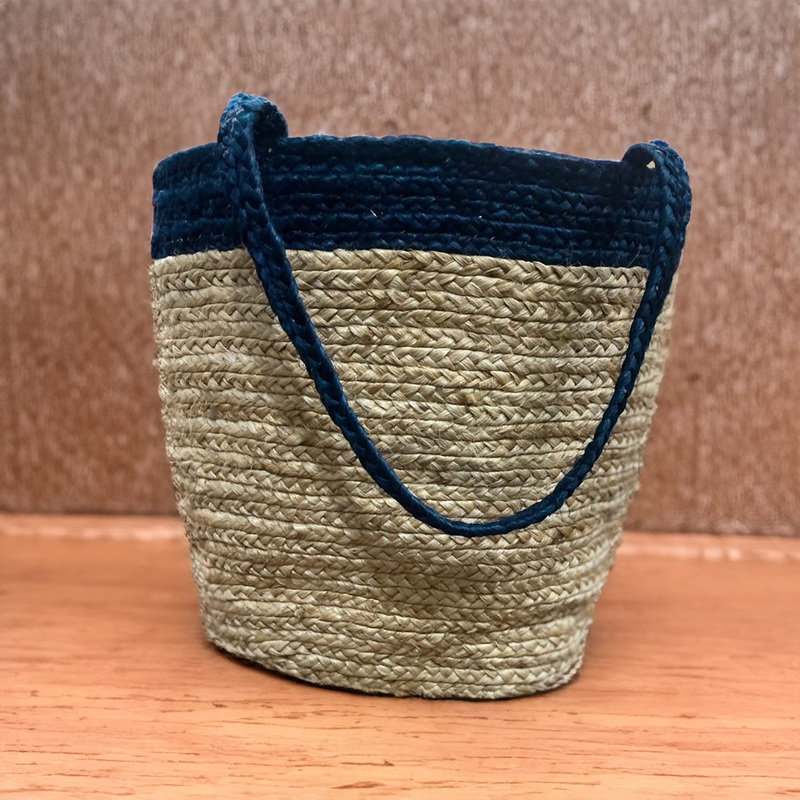 Jute Hand bag/ Jute Braided tote bag Eco-Friendly White & Blue