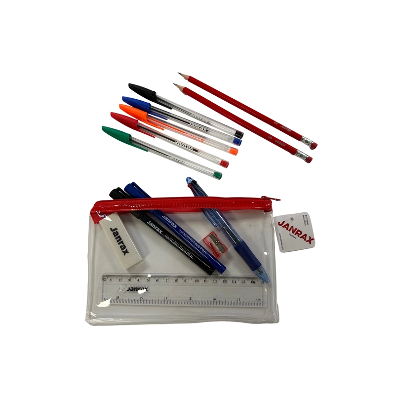 Stationery Filled Red Zip 8x5"" Pencil Case