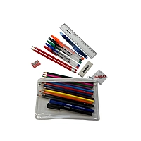 Stationery Filled White Zip 8x5"" Pencil Case with Colouring Pencils
