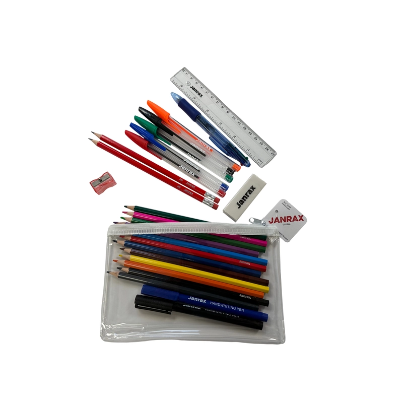 Stationery Filled White Zip 8x5"" Pencil Case with Colouring Pencils