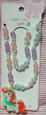 LED light pink pearl mala unicorn pendant chain LED light pink pearl mala unicorn pendant chain