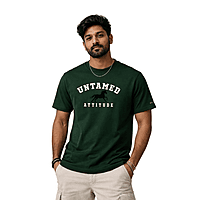 Men’s Forest Green “Untamed Attitude” Graphic T-Shirt – Premium Cotton Horse Print Casual Round Neck Tee