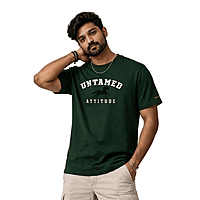 Men’s Forest Green “Untamed Attitude” Graphic T-Shirt – Premium Cotton Horse Print Casual Round Neck Tee