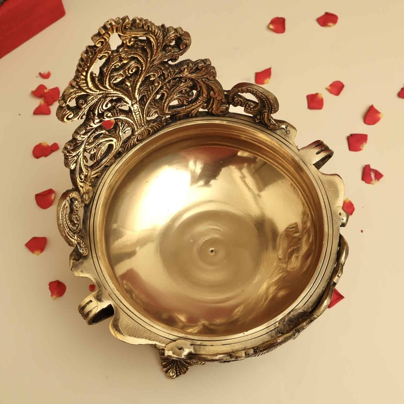 Brass Designer Urli Decorative Bowl - 10 inch Height | Artistic Brass Urli Decorative Bowl with Intricate Design for Stylish Decor