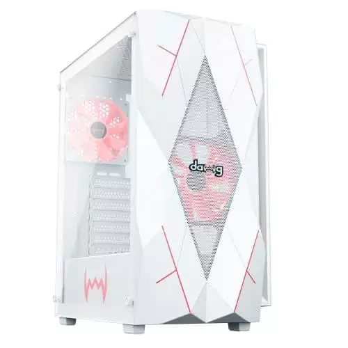 Dawg V240 ATX Mid Tower Case – White | Tempered Glass | 2 Fans | USB 3.0