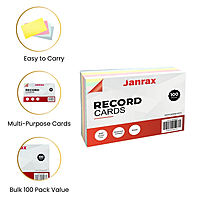 Pack of 100 White Plain 8x5" Record Cards – Blank Study Index Cards for Notes, Revision