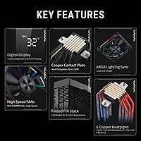 Ant Esports V6 Digital ARGB CPU Air Cooler – 120mm PWM Fan | Temp Display | LGA1851 & AM5
