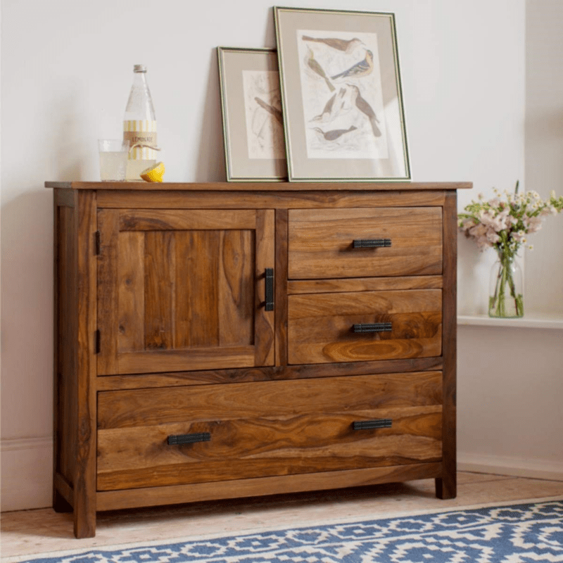 Sheesham Wood 3 Drawers Storage Sideboard Cabinet for Living Room (Brown) Sheesham Wood 3 Drawers Storage Sideboard Cabinet for Living Room (Brown)