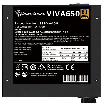 SilverStone Power supply 80 Plus Non-Modular ATX SMPS (VIVA 650 Bronze) SilverStone Power supply 80 Plus Non-Modular ATX SMPS (VIVA 650 Bronze)