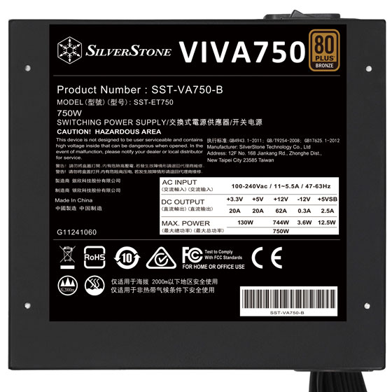 SilverStone Power supply  750Watt 80 Plus SMPS (VIVA 750 Bronze)
