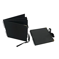 30 Sheets 20x20cm Spiral Bound 180gsm Black Scrapbook with Ribbon Closure and Metal Corners