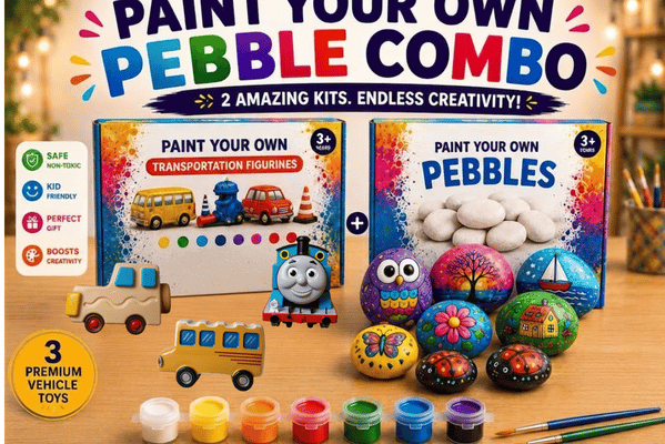 Reusable PebbleZapp Vehicle Toy Collection 3 pcs & DIY Pebble Painting Kit