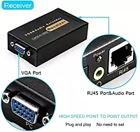 VGA Extender Repeater Adapter Over RJ45 Cat Cat6 Network Cable (1 Transmitter + 1 Receiver) Media Streaming Device (Black) VGA Extender Repeater Adapter Over RJ45 Cat Cat6 Network Cable (1 Transmitter + 1 Receiver) Media Streaming Device (Black)